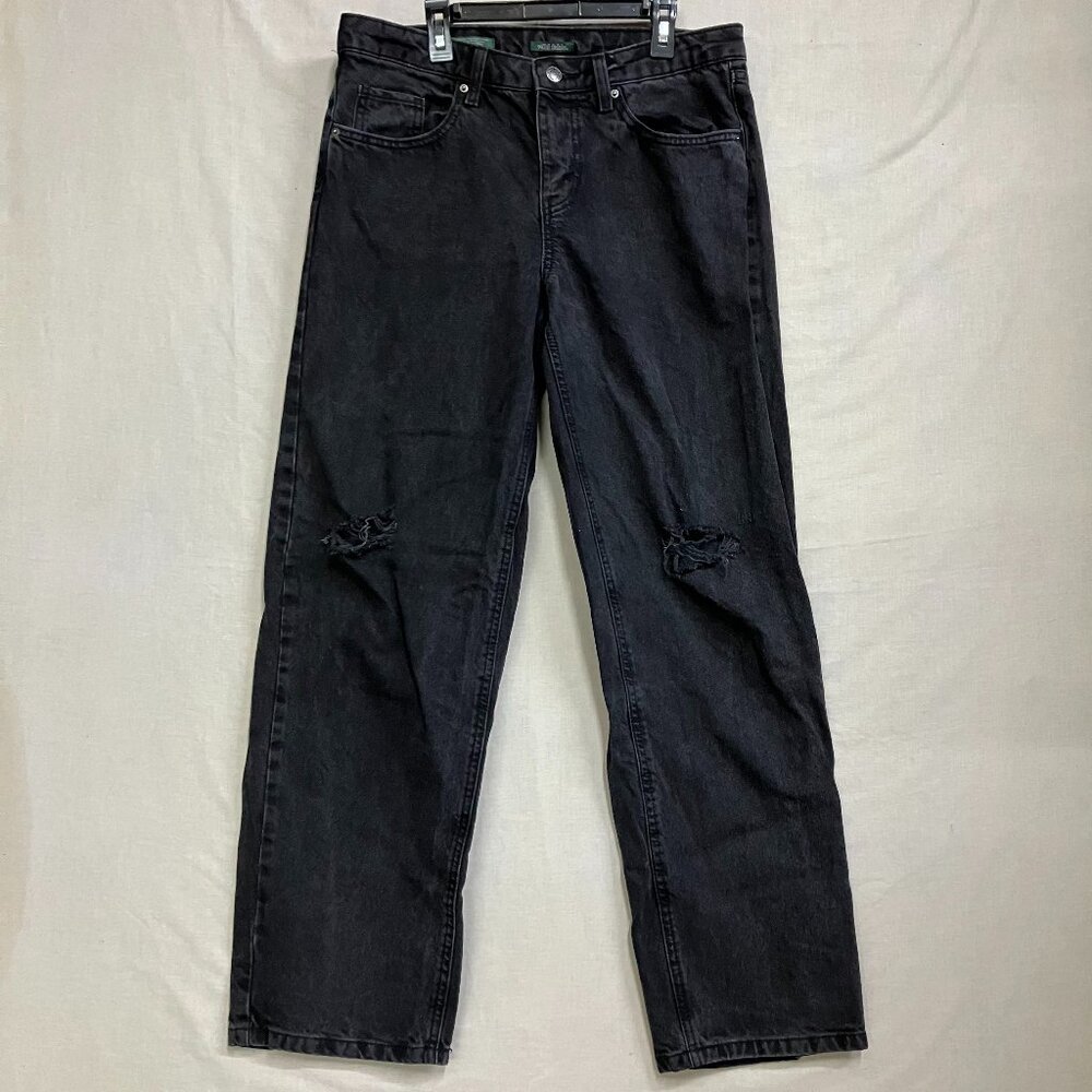 Wild Fable Women Size 4 Black Super-High Rise Knee Distressed Denim Baggy Jeans